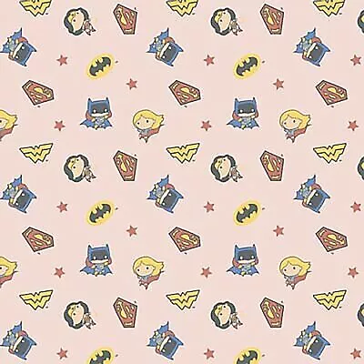 Buy DC Comics Fabric, Justice League Fabric, Girl Heroes, Peach 100% Cotton • 6£