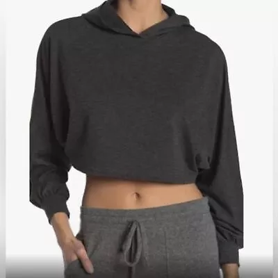 Buy Nordstrom Lush Small Hooded Crop Top Balloon Long Sleeve Charcoal Grey Cuff NWOT • 12.32£