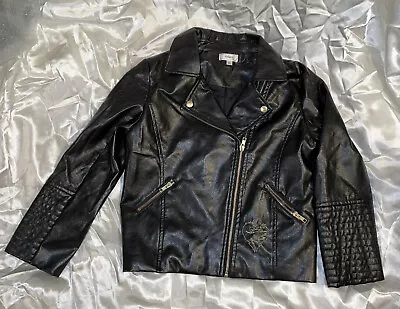 Buy Disney Descendants Girl's D-Signed Black Faux Leather Moto Jacket Size L • 14.20£