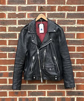 Buy All Saints Mens DREN Leather Biker Jacket Moto Bomber Allsaints XL A470 • 239.99£
