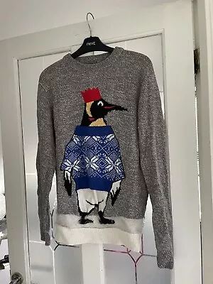 Buy Next Grey Mark Fluffy Penguin Christmas Jumper Size M • 8£