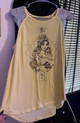 Buy Disney Belle Beauty & The Beast Lace Shoulder Shirt Woens Size L Yellow Relaxed • 9.45£