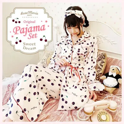 Buy ROSE MARIE SEOIR Sweet Dream Pajamas 3 Pc Set Beige Cherry Loungewear Lolita • 40£
