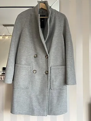 Buy M&S Womens  Double Breasted Mid Grey Jacket Pea Coat Patch Pocket Size 16 • 39£