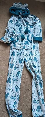 Buy NEW DISNEY MERCH Mickey & Minnie One-Piece Fleece Hooded Pajama Size  SMALL  • 21£