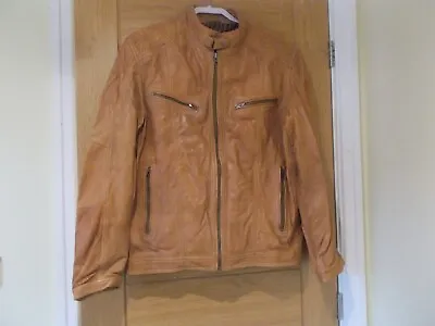 Buy Danier Tan Coloured Heavy Leather Zip Up Jacket XL/TG UK 46 FR 56 IT 56 • 40£