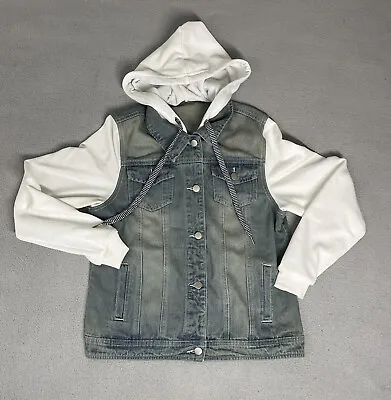 Buy Allegra K Jacket Women’s Half Denim Jean Hoodie White Sweater Button Up Medium • 16.38£