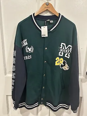 Buy BNWT H&M Printed Baseball Sweatshirt Jacket Mickey Mouse Disney Motif Green L • 42.25£