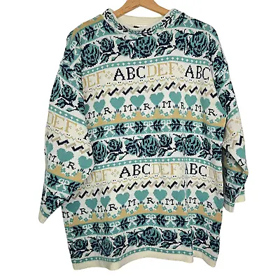 Buy THEME Jumper Womens M L Christmas ABCDEF Floral Heart Nordic Knit Navajo 90s • 19.99£
