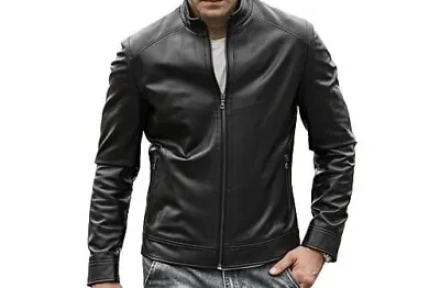 Buy Men's Slim Fit Genuine Lambskin Leather Motorcycle New Biker Jacket Black Jacket • 29.89£