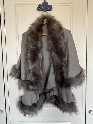 Buy Jayley Jacket / Cape Grey With Faux Fur Trim, One Size • 20£