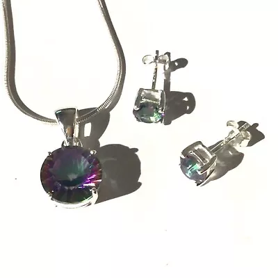 Buy Sterling Silver Mystic Topaz Crystal Pendant & Earrings Set Christmas Gift  • 55£
