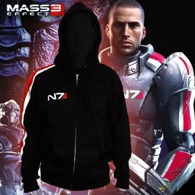 Buy Mass Effect John·Shepard N7 Cosplay Black Jacket Costume Coat Hoodie • 33£