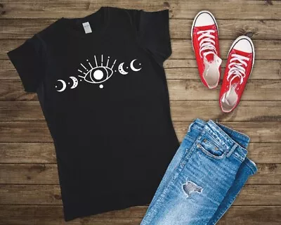 Buy Moon Phases And Evil Eye Ladies Fitted T Shirt Sizes Small-2XL • 12.49£