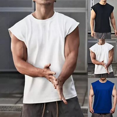 Buy Mens Plain Vest Sleeveless Tank Top Training Gym BodyBuilding Vests T-Shirt Tees • 11.39£