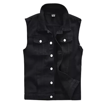 Buy Jeans Jacket Coat Vintage Waistcoat Slim Sleeveless Vest Men Cowboy Denim Casual • 24.99£