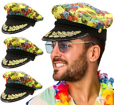 Buy Yellow Captain Hat Hawaiian Sailor Cap Summer Tropical Fancy Dress Costume Lot • 8.99£