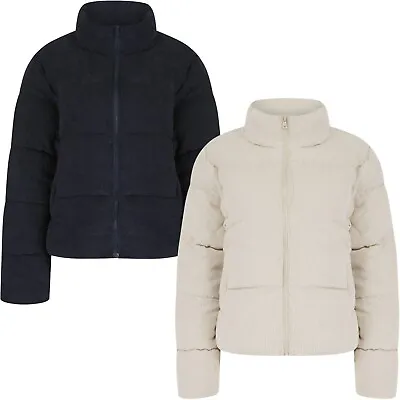 Buy Women's Ladies Short Corduroy Fabric Jacket Padded Bubble Puffer Winter Coat • 29.95£