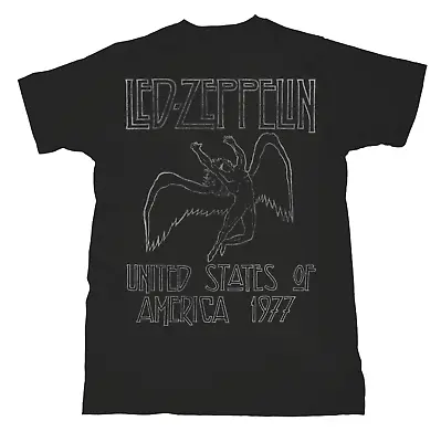 Buy Led Zeppelin T Shirt USA Tour 77 Official Mens Black Classic Rock Merch US 1977 • 15.90£