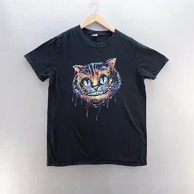 Buy Cheshire Cat T Shirt Medium Black Graphic Print Paint Splash Multicoloured • 10.82£