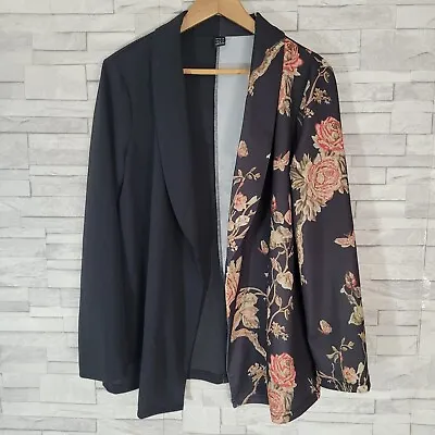 Buy Ladies Jacket Black Floral Open Front Sheer Lightweight Small Relaxed Fit SHEIN  • 14.25£