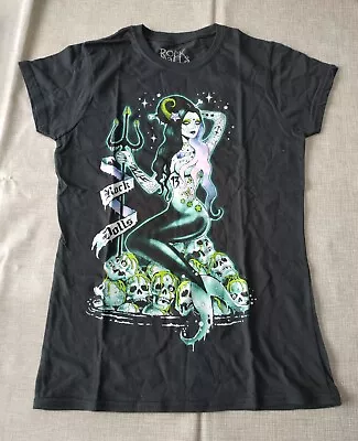 Buy Rock Dolls AVA Skinny Fit T-Shirt Women's M Tagless Skulls & Mermaid Print Top • 13.50£