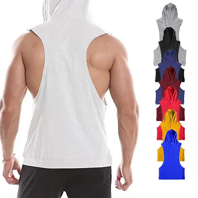 Buy Men Vest Hooded Tank Top Workout Hoodie Muscle Tee Casual T-Shirt Sleeveless Gym • 14.39£