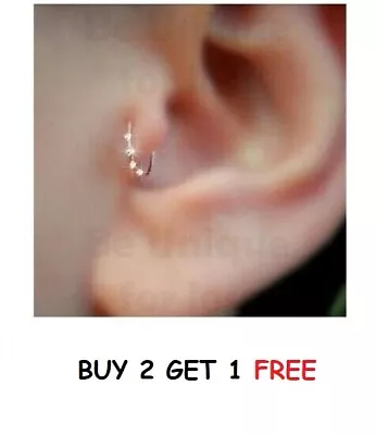 Buy Cartilage Earring Body Piercing Crystal 4 Diamante Tragus Nose Hoop Helix Ring • 3.99£