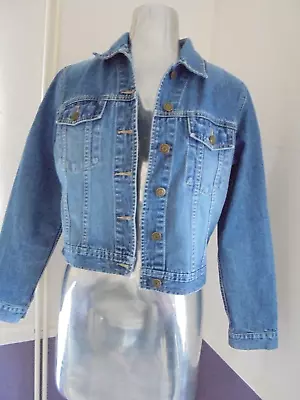 Buy Ladies Moto Denim Jacket Blue Collared 100% Cotton Size 14 Uk • 8.99£