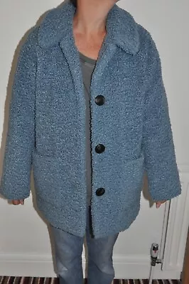 Buy M&s Teddy Bear Coat Size 12 Teal Colour Front Pockets Single Breasted Collar • 12.99£