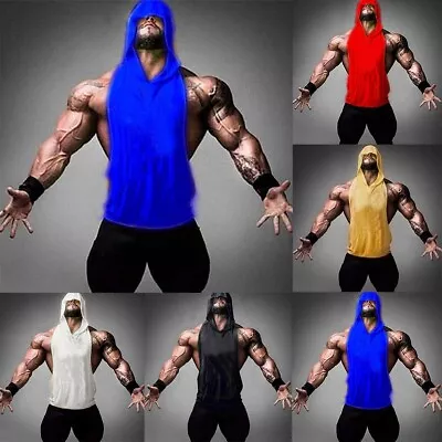 Buy Mens Hooded Workout Tank Tops Bodybuilding Muscle Tshirt Gym Sleeveless Hoodie • 17.12£
