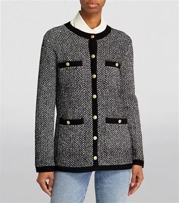 Buy ME+EM Chevron Jacket Wool Cotton Blend Black White Knit Trim Timeless Size Small • 90£