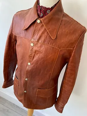Buy VINTAGE Mens 70's INDIE /MOD RARE FITTED TAN LEATHER RETRO JACKET BLAZER 40  • 69.95£