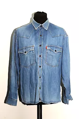 Buy Vintage Levi's Western Denim Shirt Jacket Large Faded Blue • 29£