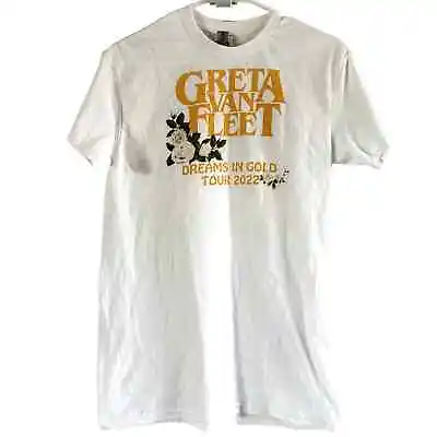 Buy Greta Van Fleet Concert Tour T Shirt Crew Neck Dreams In Gold 2022 White Small • 28.44£