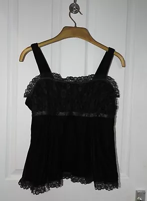 Buy PHAZE Black Velour & Lace Goth Zip-up Bodice Top With Elasticated Straps, Size M • 17£