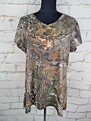 Buy Ladies Realtree Hunting Camouflage Cap Sleeved V Neck T Shirt Size X-Large 16-18 • 15£