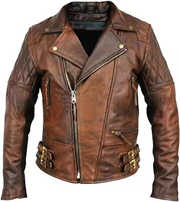 Buy New Mens Classic Brando Biker Vintage Motorcycle Style Cafe Racer Leather Jacket • 29.99£