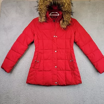 Buy Tommy Hilfiger Puffer Jacket Women’s Small Red Faux Fur Trim Winter Parka Coat • 36£