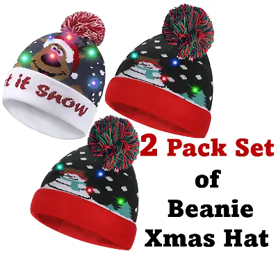 Buy Christmas Hats With LED Light Up Beanie Let It Snow Sweater Xmas Hat Winter 2PCS • 13.99£