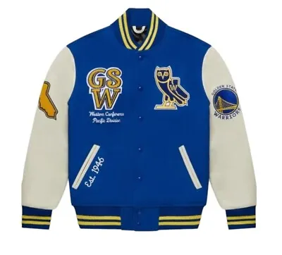 Buy Handmade Letterman Style OVO Varsity Jacket | Blue Varsity State Warriors Jacket • 78.58£