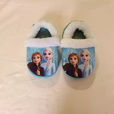 Buy Disney Frozen Girls House Slippers Shoes Elsa Anna Blue Sequin Faux Fur 9-10 • 4.02£