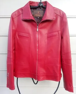 Buy Unisex Genuine Leather Jacket Red Lambskin Slimfit Biker Moto Jacket Coat Small • 56.65£