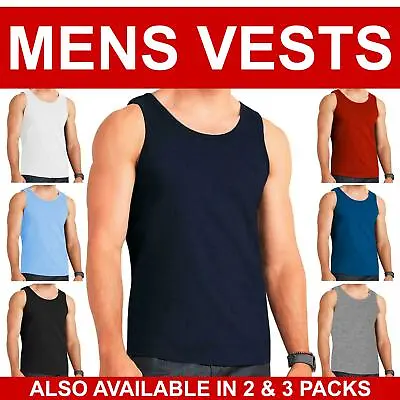 Buy Mens Vests Plain Top 100% Cotton Summer Training Gym Tank Top Classic Vest S-5XL • 5.29£