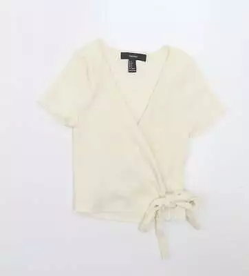Buy FOREVER 21 Womens Ivory Acrylic Wrap T-Shirt Size S V-Neck • 5.25£