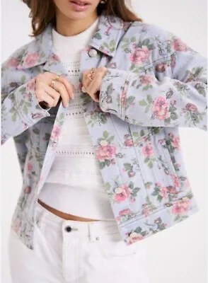 Buy Feelkoo Paris,rose Pattern Denim Jacket,size 8-10 Uk, New With Tags 100%cotton  • 24.99£