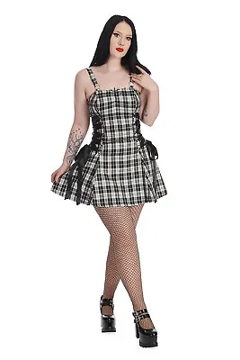 Buy White Tartan Gothic Punk Rockabilly Retro Klondike Lace Up Dress BANNED Apparel • 39.99£