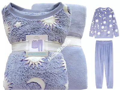 Buy Ladies Blue Fleece Pyjamas Women 6 - 20 Warm Winter PJs Nightwear Primark • 21£