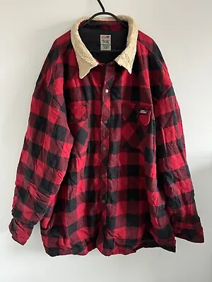 Buy VTG Dickies Shirt Jacket Sherpa Quilt Lined Check Red Men Cotton Button 3XL VGC • 29.99£