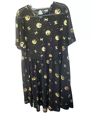 Buy 💛🖤Her Universe Star Wars Metallic Foil Flutter Plus Sz Dress 3XL 🖤💛 • 23.62£
